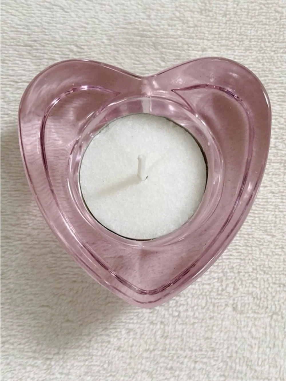 Crate & Barrel Pink Glass Heart Tealight Holder Votive Candle Holder
